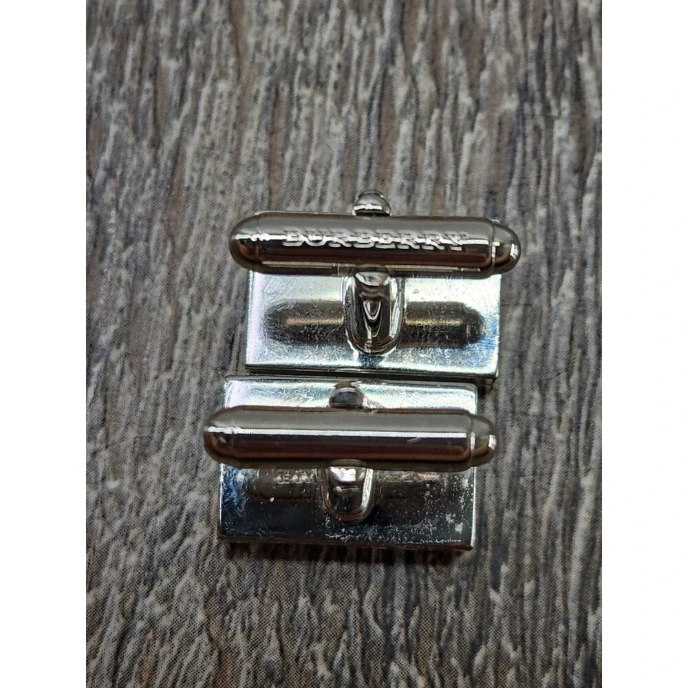 Men's Genuine Authentic BURBERRY Silver Metal Nova Check Cuff Links Cufflinks